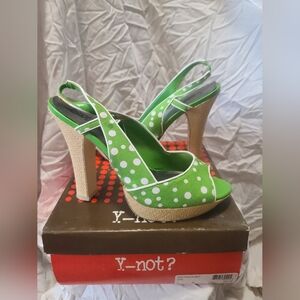 Y-Not? Green Polka Dot Women's Heels